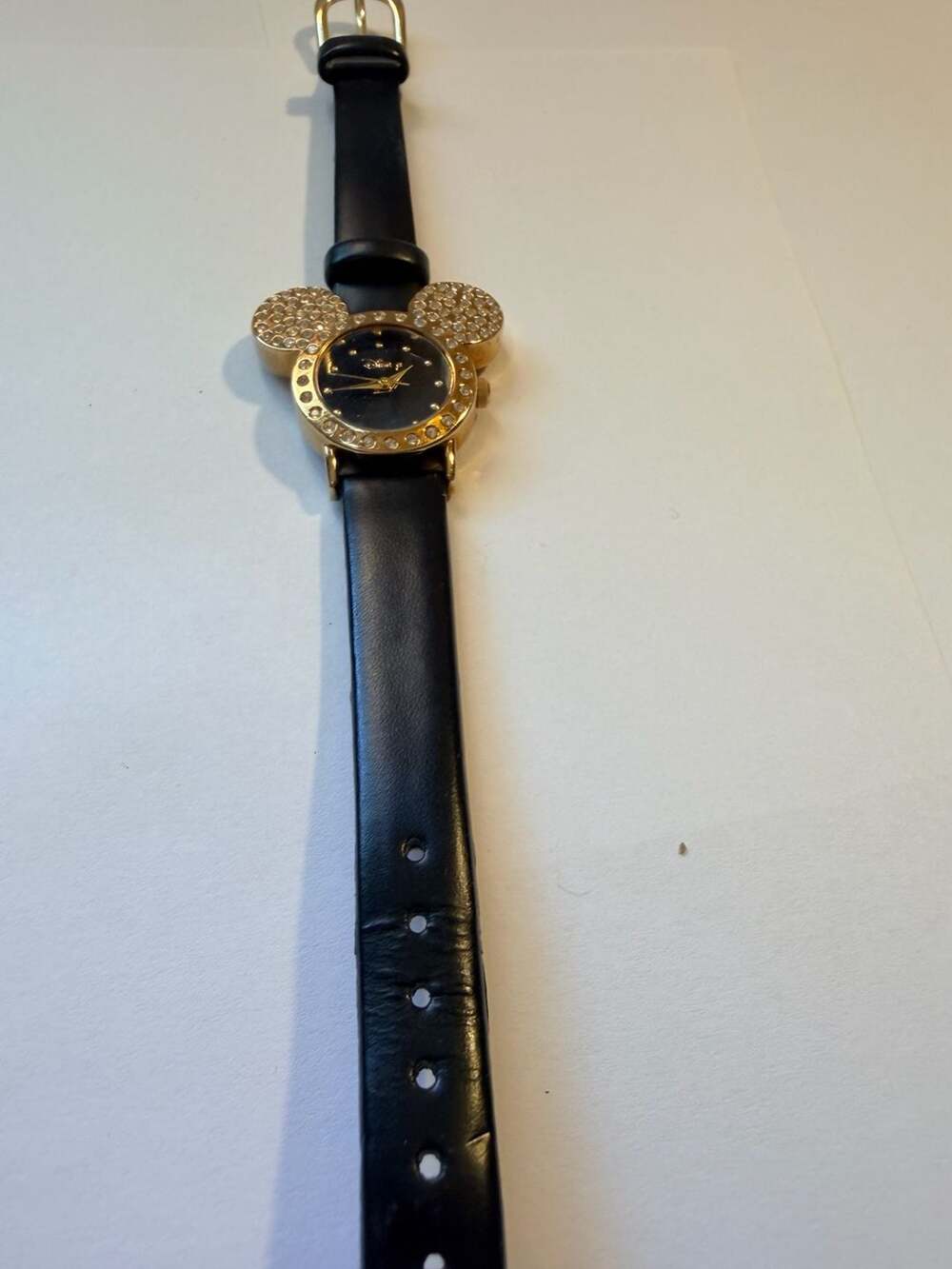 Disney Mickey Mouse Silhouette Rhinestone Gold-Tone Watch MC0348